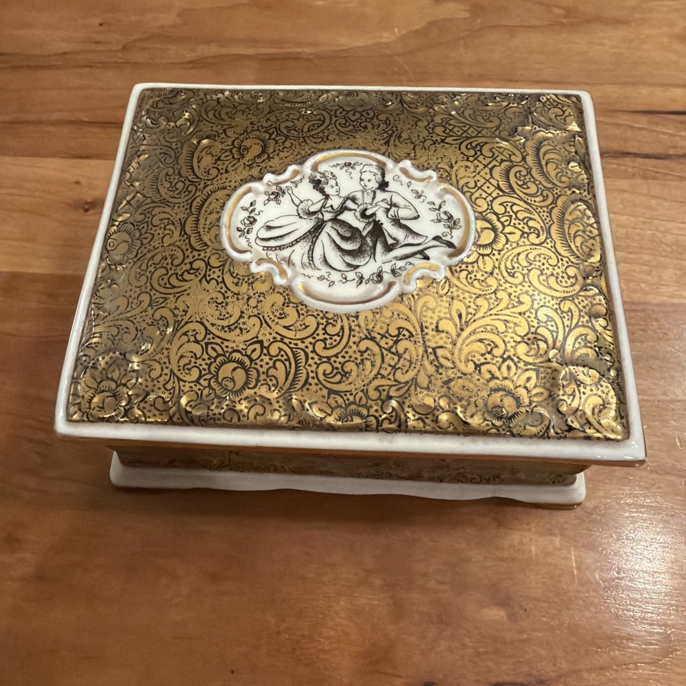Vintage Erphila German Porcelain Trinket Box Isabell Gold Rococo‎ Bavaria